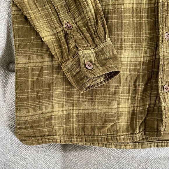 Woolrich Yellow Green Plaid Button Shirt Gauzey Cotton M - Picture 3 of 8